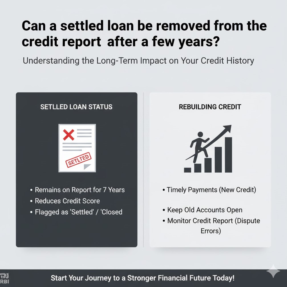 Can a settled loan be removed from the credit report after a few years?
