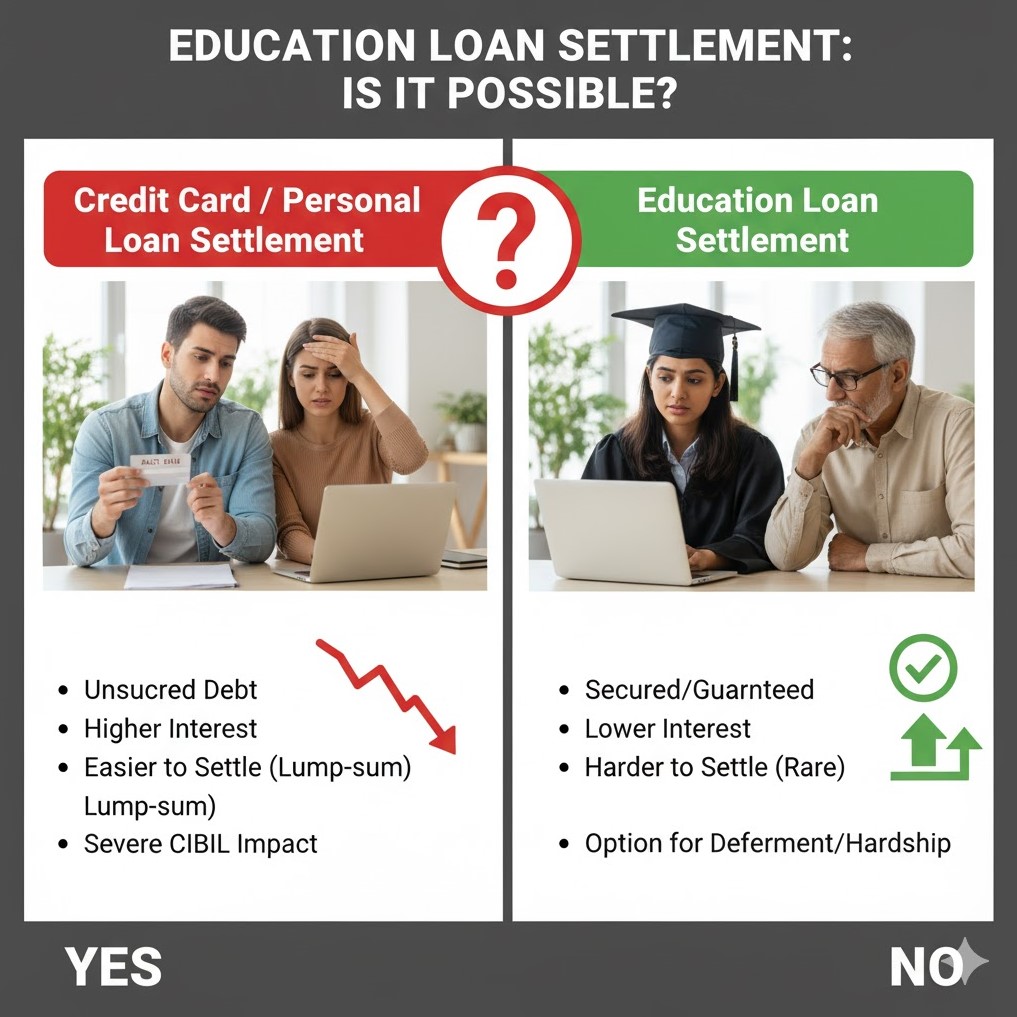 Can education loans also be settled like personal or credit card loans?